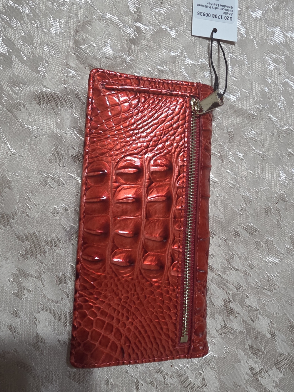 Brahmin Metallic Croc Embossed Red Long Wallet Leather Slim Designer Clutch - Picture 6 of 9